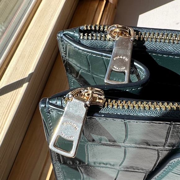 Coach Outlet Nina Zippered Tote in Gold Amazon Green Croc Embossed - Picture 6 of 14